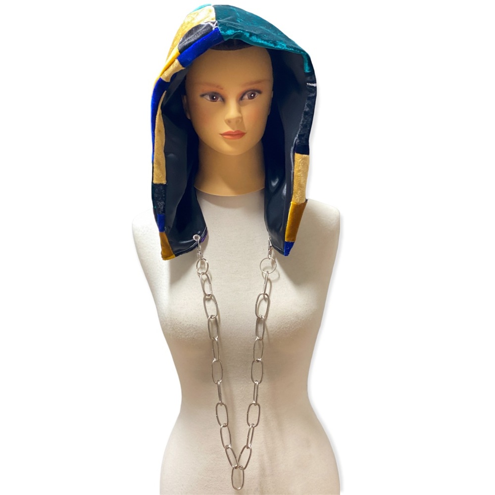 Handmade Patchwork Rave Festival Hood With Chain